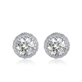 Classic round cubic zirconia stud earrings with vintage halo border in S925 sterling silver - Silver Halo Round Style (SE231)