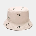 Beige bucket hat featuring green palm tree embroidery and wide brim for sun protection - M (56-58cm) / Beige
