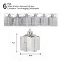 Silver glitter gift box Christmas tree ornaments 6-pack with hanging strings 4cm size - 4*4cm / Silver Painted (6 Pcs/Box)