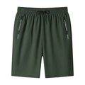 Men's loose quick-dry sports shorts in dark green with elastic drawstring waist - M / Green