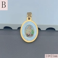 Detailed macro view of 14x21mm oval gold pendant with Guadalupe religious art - Style B-Madonna and Child