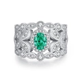 Elegant S925 silver variant ring with oval emerald-green zircon and floral hollow band - US 5 / CBJZ204