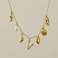 Gold plated starfish and freshwater pearl ocean necklace with letter V pendant charm - Letter V