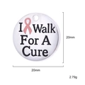 Detail of 20mm silver charm with pink ribbon and I Walk For A Cure text engraving - I WALK FOR A CURE