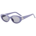 Retro oval lavender sunglasses with grey lenses and silver metal temple accents - Purple