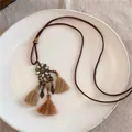Collier bohème vintage avec pendentif fleur, perles et glands en soie multicolores - Style Fleur Gland 1# (Café)