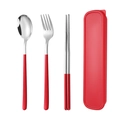 304 stainless steel cutlery set with red handle and portable storage box - Red Silver Spoon Fork Chopsticks 3-piece Set