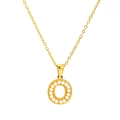 Titanstahl-Halskette mit 18K Gold-Buchstabe O und Perleneinlage für Damen - Buchstabe O (SP723G-O)