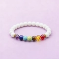 Braided chakra bracelet with 8mm white natural stones and seven colored gemstone beads - White Agate Style with 7 Chakra Elastic Bracelet - jw29