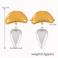 Titanium stalen hart oorbellen met gouden halve maan en zilveren hart hanger - F1521 / Goud & Zilver