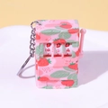 Pink strawberry mini slot machine keychain with a functional lever and silver chain - Strawberry Water Transfer Sticker-free Flat Circle / 50 Batches