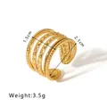 Adjustable multi-layer gold stainless steel ring with twisted rope and dot texture - Twist Dot Five-layer Bohemian Open Style / Gold