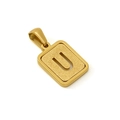 Polished 18K gold-plated rectangle pendant with matte sandblasted letter U design - Letter U - Gold