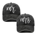 Vintage washed baseball cap set with Mr and Mrs embroidery for couples in black denim - Washed Black Mr + Black Mrs (01)
