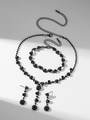 Luxury black rhinestone floral necklace bracelet and earrings jewelry set in dark metal - Black Three-Piece Style (DTN14026534-3GU-BK)