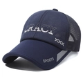Gorra de béisbol de malla azul marino con bordado CRACY y borde gris reflectante - Ajustable / Azul marino