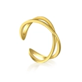 Vista dettagliata dell'elegante design dorato a doppia linea incrociata su questo anello - Anello Incrociato a Doppia Linea / Oro