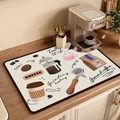 Creamy white absorbent coffee mat with hand-drawn cafe illustrations on a wood counter - Coffee Dessert Pattern