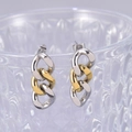 Zweifarbige Gliederketten-Ohrringe in Gold und Silber am Rand eines Glases - Gold und Silber Zweifarbig