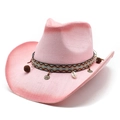 Sombrero vaquero rosa degradado con cinta étnica, conchas y colgantes - M(56-58cm) / rosa intenso