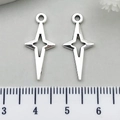 DIY silver star pendants with cross cutouts and size scale, set of 2 metal charms - Small Cross Star 10x23mm