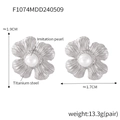 Orecchini a forma di fiore in acciaio al titanio argento con perle imitate - Stile Fiore d'Acciaio