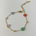 Golden titanium steel bracelet with colorful floral crystal beads and lobster clasp - 17+4cm Bracelet Multicolor