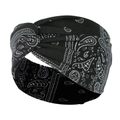 Detail view of black paisley cotton yoga headband with a stylish twisted knot design - Black Paisley Pattern (18)