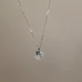 Elegant silver titanium necklace with white donut pendant and green bamboo leaf detail - Silver - X1346 Butterfly