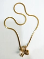 Gold stainless steel flat snake chain necklace with heart, pearl, and letter H charms - Letter H