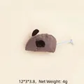 Grey corduroy plush mouse cat toy with long white tail and size specifications - No. 7 Striped Mouse