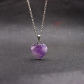 Natural heart-shaped amethyst crystal pendant necklace on a polished silver chain - Amethyst with Chain