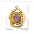 Detailed size measurement of a gold stainless steel oval pendant with purple natural stone - YE245-Amethyst Purple/Oval