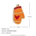 14K gold plated stainless steel orange glove charm with red heart and measurements - Christmas Enamel Colorful Glove - Gold-2