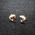 Minimalist shark stud earrings in rose gold finish with polished metallic surface - Dolphin / Rose Gold