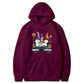 Burgundy Halloween hoodie with festive dwarf and pumpkin graphic print for autumn wear - Burgundy