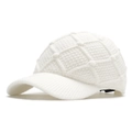 White knitted baseball cap with diamond pattern and 3D pompom details for winter warmth - Off White