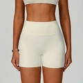 Pantalones cortos de yoga para mujer en blanco crema con cintura alta y compresión - S / Albaricoque Crema