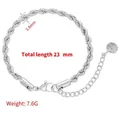 Silver stainless steel twisted rope chain bracelet with lobster clasp and adjustable length - Bracelet / White Gold