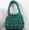 Borsa tote fatta a mano in maglia grossa verde scuro con trama in cotone spesso - L25cm x A20cm x P20cm [Finito] / Verde Pavone