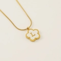 Golden clover letter L pendant necklace with white inlay and snake chain detail - Letter L