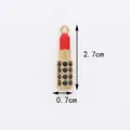Lipstick charm pendant with red enamel and black stones in gold finish, 2.7cm height - Red Lipstick (0.7CM×2.7CM)