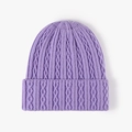 Bonnet en maille torsadée violette pour femme avec large revers pour l'hiver - Violet Chiné