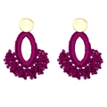 Bohemian fan-shaped tassel earrings with purple handmade beads and gold metallic studs - Rose Red