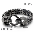 Gothic skull double row link bracelet in antique silver stainless steel for men - Black