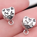 Silver hollow heart charms for DIY charm bracelets and handcrafted jewelry making - 1pc Heart with Dangle Bead