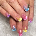 Short square press-on nails with colorful macaron tones and polka dot ribbon patterns - Yellow Jelly Glue + Nail File Set