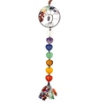 7 Chakra Tree of Life wall hanging with heart-shaped natural stones and crystal tassel - Heart Style - Silver Owl Tree