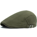 Classic dark green cotton beret with herringbone texture and adjustable metal buckle - Army Green