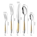 5-piece gold grid handle stainless steel cutlery set with size and weight measurements - Gold Handle 5-Piece Set